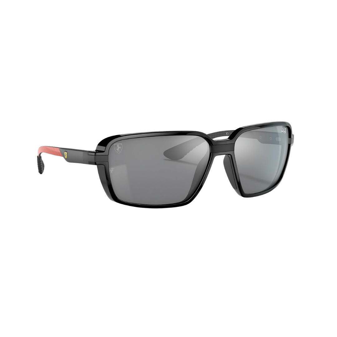 FERRARI RAY BAN ORB8360M negro brillante lente gris espejado perfil FERRARI RAY BAN ORB8360M negro