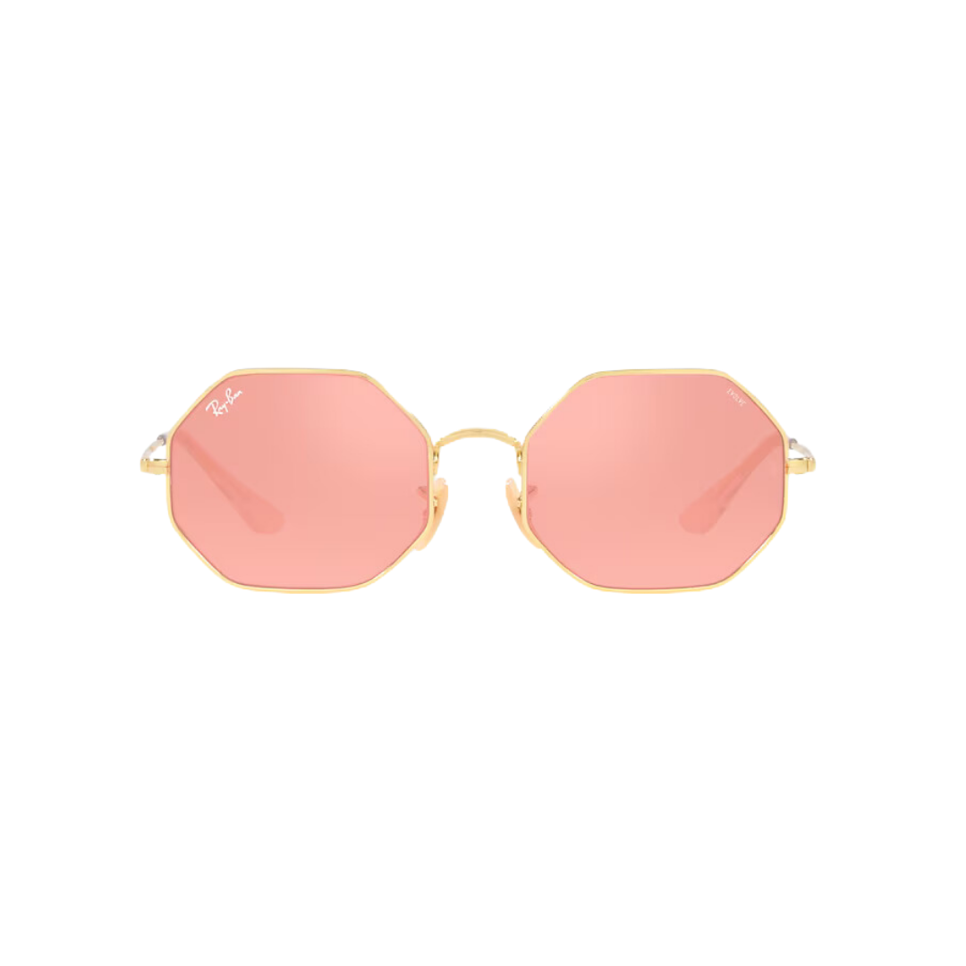 RAY-BAN 0rb1972l Octagon metal dorado lente rosa frente anteojo de sol RAY-BAN modelo 0rb1972L Octagon montura color dorada oro con lentes fotocromaticas color rosa que oscurecen a marron