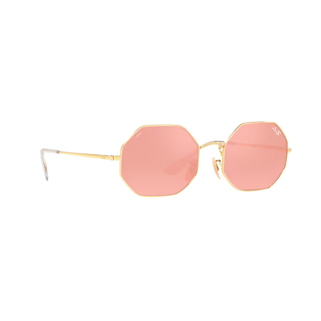 RAY-BAN 0rb1972l Octagon metal dorado lente rosa frente anteojo de sol RAY-BAN modelo 0rb1972L Octagon montura color dorada oro con lentes fotocromaticas color rosa que oscurecen a marron