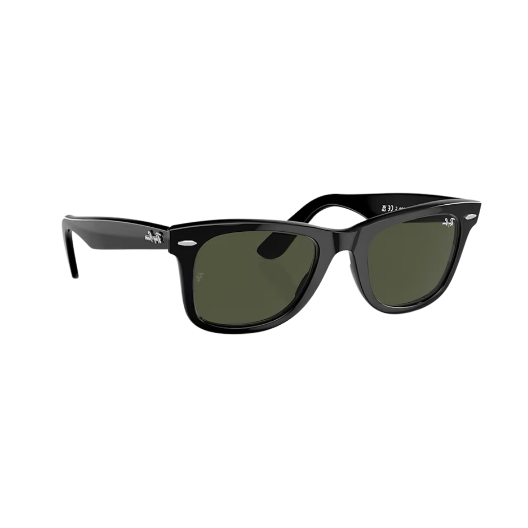 RAY-BAN 0rb2140 wayfarer negro brillante 2140 901/58 polarizado perfil anteojo de sol RAY-BAN modelo 0rb2140 wayfarer color negro brillante con lentes verdes polarizadas