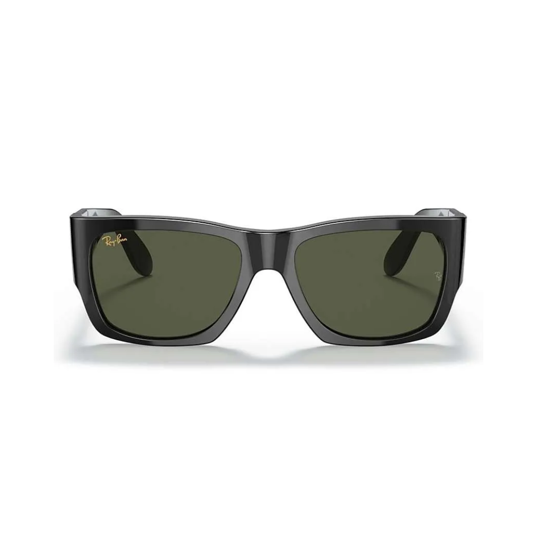 ANTEOJO DE SOL RAY-BAN MODELO 0RB2187 Wayfarer Nomad ARMAZON COLOR NEGRO BRILLO CON LENTES COLOR G-15 VERDE