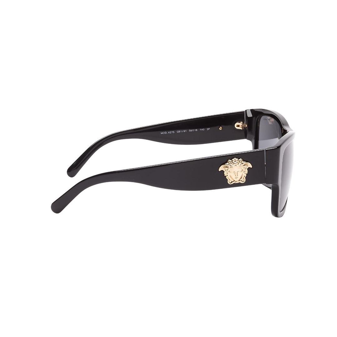 VERSACE 4275 negro detalle dorado lente gris perfil VERSACE 4275 negro