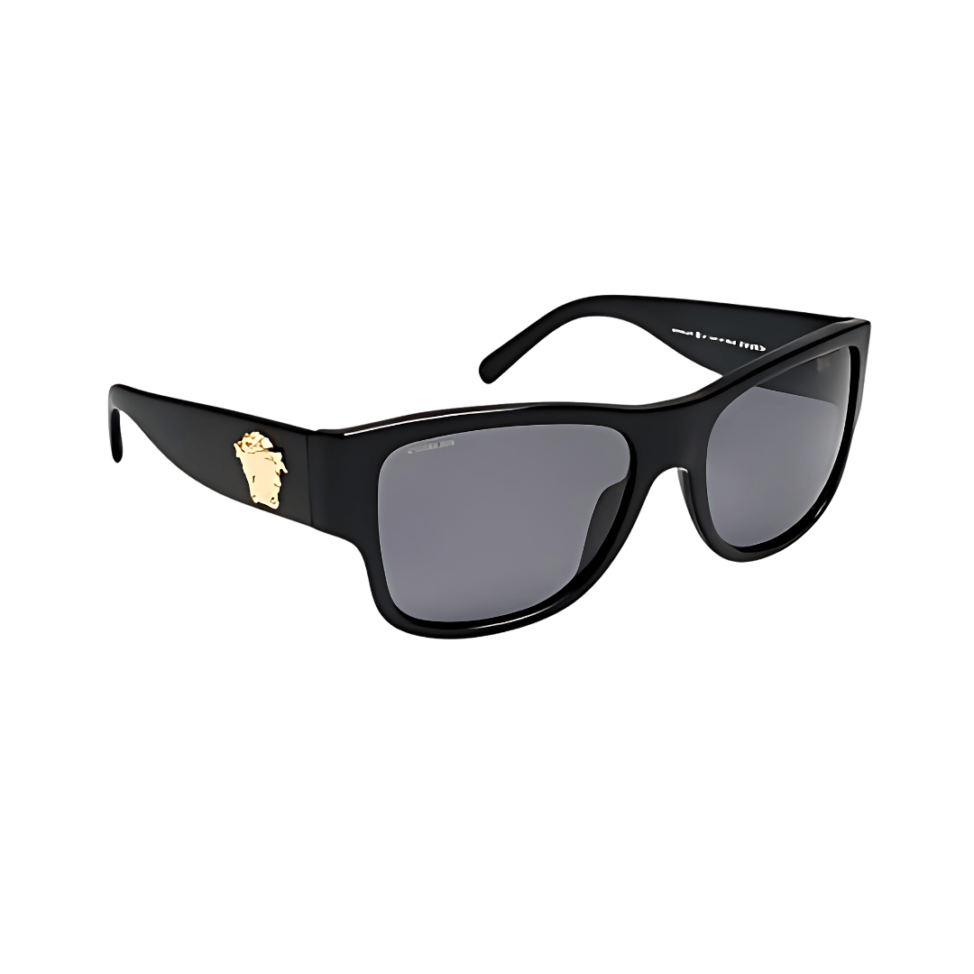 VERSACE 4275 negro detalle dorado lente gris tres cuartos perfil VERSACE 4275 negro