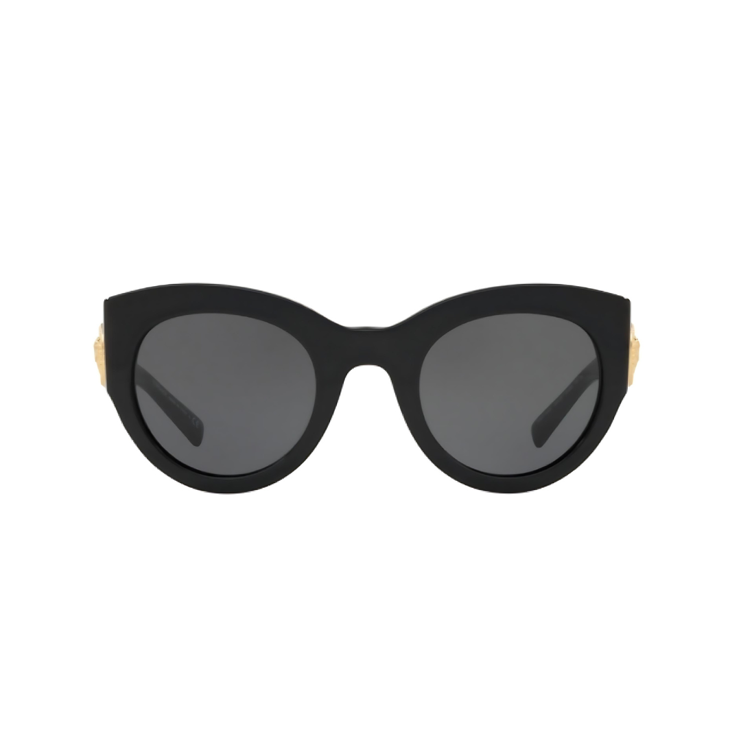 VERSACE 4353 negro detalle dorado lente gris frente VERSACE 4353 negro