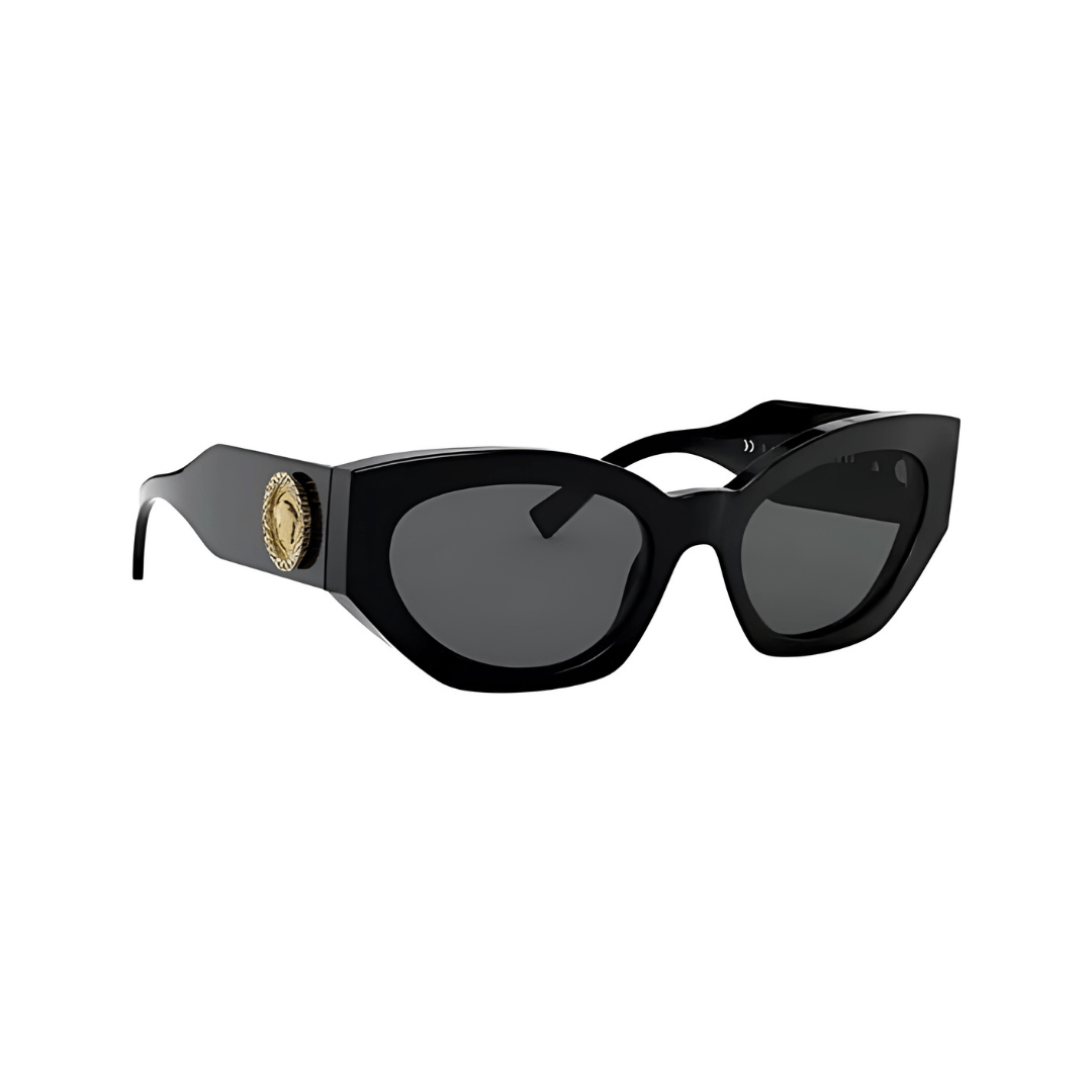 VERSACE 4376b negro detalle dorado lente gris tres cuartos perfil VERSACE 4376b negro