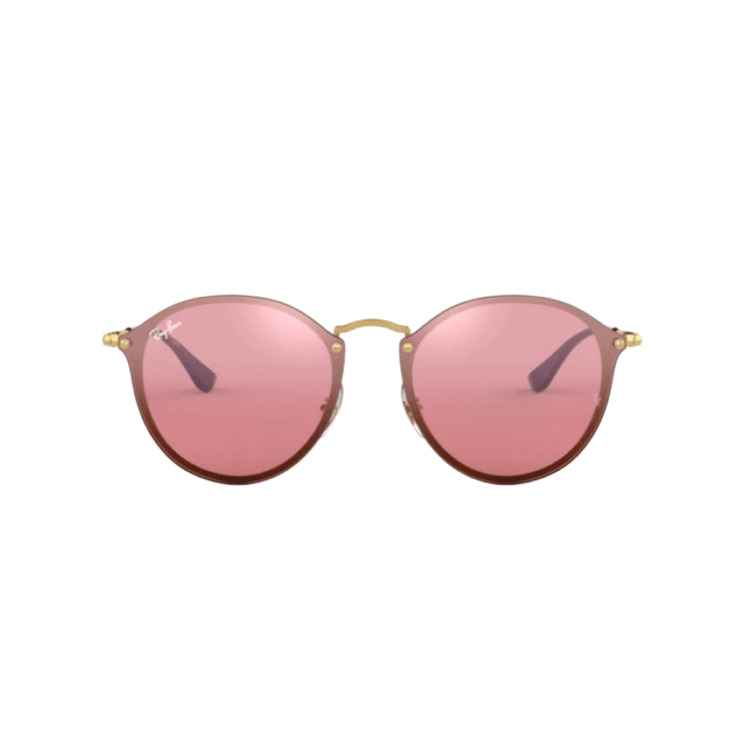 ANTEOJO DE SOL RAY BAN MODELO Blaze Round ARMAZON COLOR DORADO CON LENTES COLOR rosa ESPEJADO