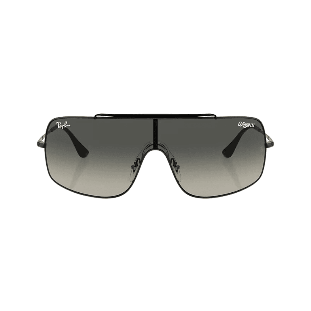 RAY BAN WINGS II negro lente gris degrade frente anteojo de sol RAY-BAN modelo 0rb3697 WINGS II armazon color negro con lentes color gris oscuro degradé