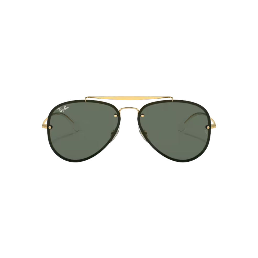 RAY BAN Blaze Aviator dorado lente gris frente anteojo de sol RAY BAN modelo 0rb3548n Blaze Aviator armazon color dorado con detale en aro color negro y lentes color g-15 verde