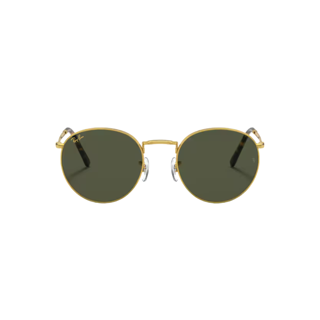 RAY BAN 0rb3637 New Round dorado lente verde frente anteojo de sol RAY-BAN modelo 0rb3637 New Round armazon color dorado oro con lentes color g-15 verde
