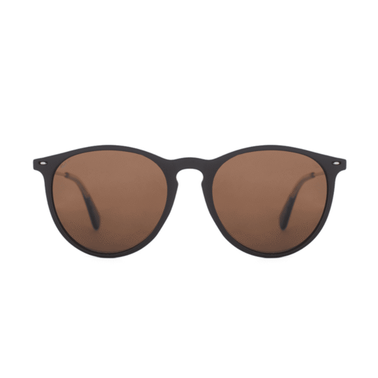 ANTEOJO DE SOL VULK FANS MBLK 056 DRLB14 POL FRENTE MODELO REDONDO FRENTE DE G-FLEX COLOR MARRON OSCURO MATE PATILLAS DE METAL, LENTES COLOR SEPIA COMPACTO