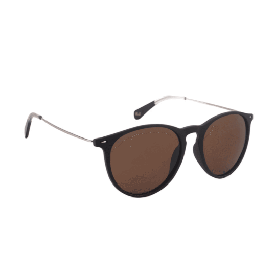 ANTEOJO DE SOL VULK FANS MBLK 056 DRLB14 POL FRENTE MODELO REDONDO FRENTE DE G-FLEX COLOR MARRON OSCURO MATE PATILLAS DE METAL, LENTES COLOR SEPIA COMPACTO