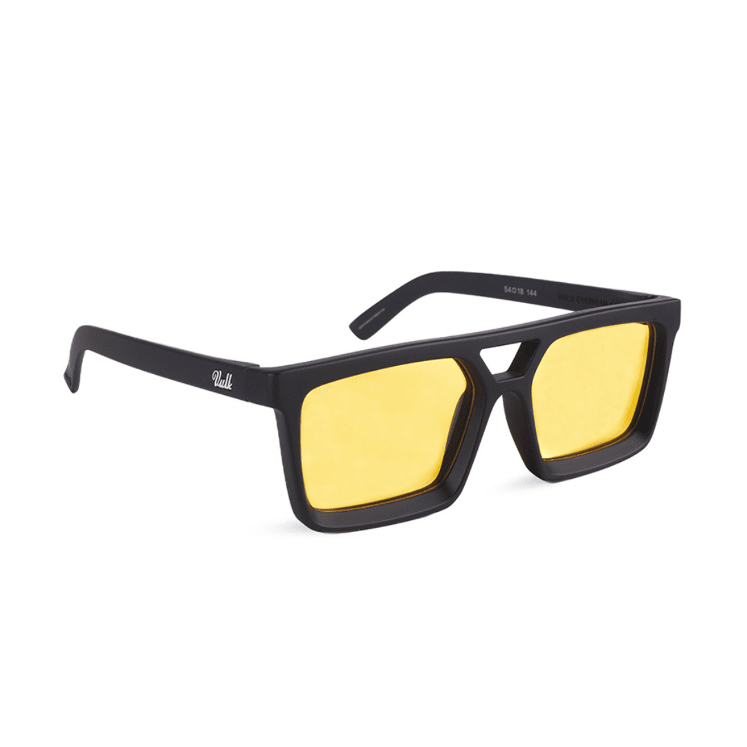 ANTEOJO DE SOL VULK CRIMSON MBLK DR 75 FRENTE. ARMAZON Y PATILLAS G-FLEX. COLOR NEGRO MATE. LENTES COLOR AMARILLAS POLARIZADAS