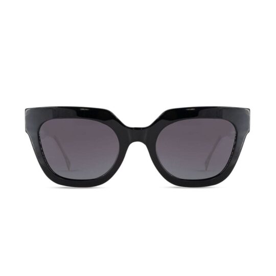 ANTEOJO DE SOL VULK HALFWAY C1 P BCT FRENTE. modelo de acetato biodegradable. PATILLAS COMBINADAS DE ACETATO Y METAL. MODELO DE COLOR NEGRO TERMINACION BRILLO CON LENTES COLOR GRIS DEGRADE POLARIZADAS