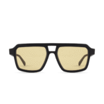 ANTEOJO DE SOL VULK TATTOO YOU C7 FRENTE MODELO DE ACETATO BIODEGRADABLE CON BISAGRAS DE ACERO INOXIDABLE. ARMAZON COLOR NEGRO MATE LENTES COLOR AMARILLAS