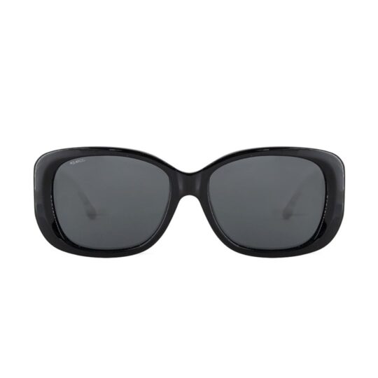 ANTEOJO DE SOL RUSTY BARRIERS C1P FRENTE. ARMAZON DE ACETATO BIO-BASED CON PATILLAS DE ACETATO. LENTES POLARIZADAS. MODELO DE COLOR NEGRO TERMINACON BRILLO CON ENTES GRIS COMPACTO