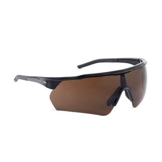 ANTEOJO DE SOL RUSTY SONATA SBLK BROWN FRENTE. ARMAZON DE G-FLEX CON PLACAS DE POLICARBONATO. MODELO COLOR NEGRO BRILLO CON LENTES COLOR SEPIA COMPACTO