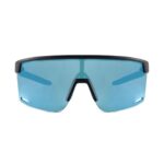 ANTEOJO DE SOL RUSTY DRIFT MBLK_REVO ICY BLUE_frente. ARMAZON DE G-FLEX CON PLACAS DE POLICARBONATO. MODELO COLOR NEGRO MATE CON LENTES COLOR ESPEJADAS CELESTE