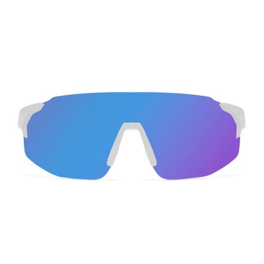 Anteojo de sol rusty genus swhite/real blue. armazon de g-flex con placa de policarbonato. Modelo deportivo color blanco con lentes espejadas azules