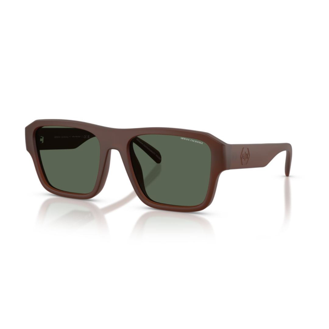 ARMANI EXCHANGE AX4154SU 837371 FRENTE. MODELO DE NYLON COLOR CHOCOLATE MATE CON LENTES COLOR G15 VERDE