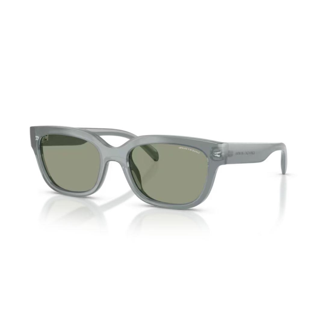 _ARMANI EXCHANGE AX4155SU 83752 PERFIL ARMANI EXCHANGE AX4155SU 83752 FRENTE. MODELO DE NYLON COLOR GRIS TRANSLUCIDO CON LENTES COLOR GRIS CLARO COMPACTO