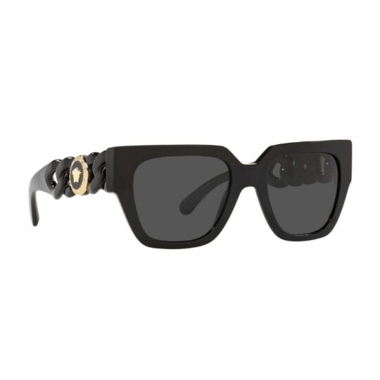 Anteojo de sol versace 4409 GB1 87 frente. Modelo de acetato color negro con lentes color gris compacto